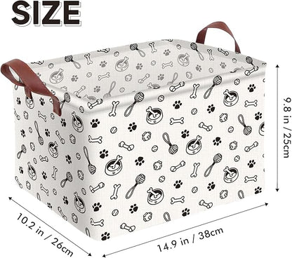 Dog Paw Storage Basket Waterproof Canvas Toy Storage Bin Storage Organizer Collapsible Outdoor Basket with Leather Handles Dog Toy Bin Blanket Baskets For Closets,Bedrooms,Gifts Baskets