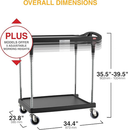 Metro myCart Plus Utility Cart - Choose-Your-Height Adjustable Heavy Duty Rolling Cart for Home, Commercial and Industrial Use - 2-Shelf, 300 lbs Capacity - 23.9" W x 34.4" L x 35.5-39.5" H - Black