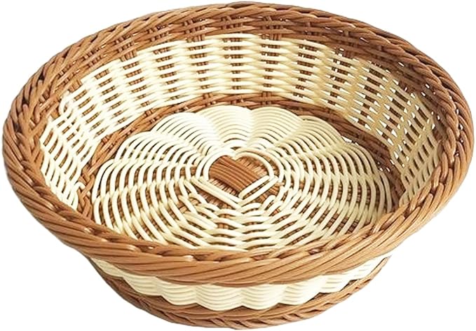 RT&BS Round Wicker Bread Basket, Christmas Food Baskets, Eco-Friendly Sturdy Stackable Fruit Basket for Kitchen, Store, Restaurant, Party (Bicolor, S)
