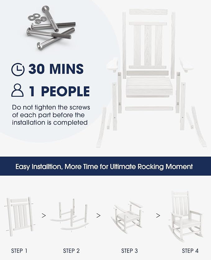 Oversized Outdoor Rocking Chair Set of 2, HDPE Patio Rockers - Image 6