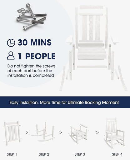 Oversized Outdoor Rocking Chair Set of 2, HDPE Patio Rockers - Image 6
