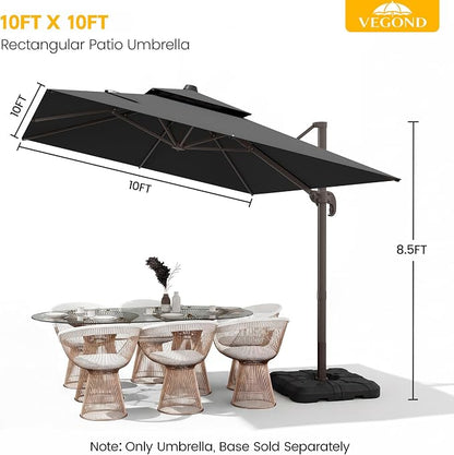 10x10 FT Patio Cantilever Umbrella, Rectangular Heavy Duty Offset Umbrella - Image 8
