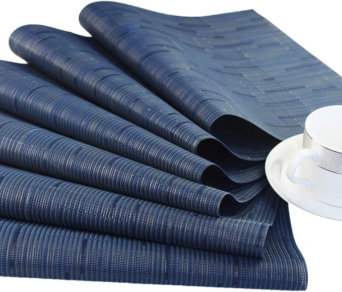 PIGCHCY Placemats Set of 8 Washable Durable Place Mats Vinyl Heat Resistant Non-Slip Table Mats Indoor Outdoor (Midnight Blue)