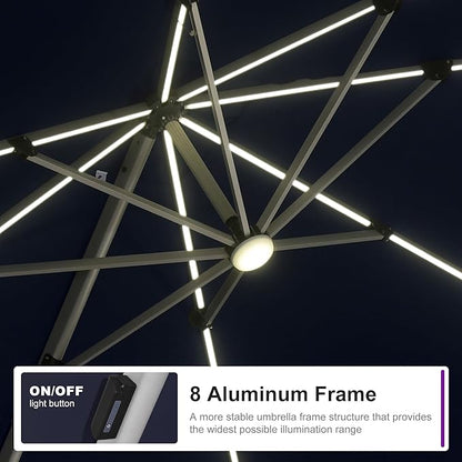 PURPLE LEAF Cantilever Umbrella 9' X 12' Solar LED Light Patio, Support to - Image 3