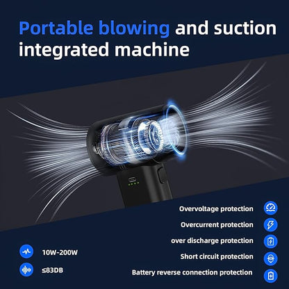Electric Compressed Air Duster Mini Blower Cordless with Mini Vacuum Lighting 180,000 RPM Cleaner 5 Speed Handheld 3 in 1 USB-C for Computers Keyboards Electronics Home Car BBQ Grill