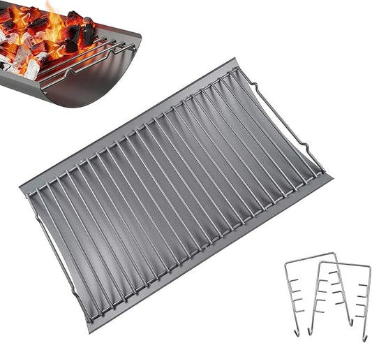 LS'BABQ 20" Ash Pan Charcoal Grill Replacement Parts with 2 PCS Fire Grate Hangers for Chargriller 5050, 5072, 5650, 2123 Charcoal Grills, Aluminized Steel for Chargriller MODEL #200157(20.4" x 12.8")