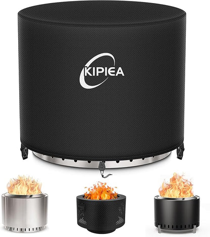 Kipiea Round Fire Pit Cover for Solo Stove Yukon - 100% Waterproof Smokeless Fire Pit Cover, Upgraded 600D Strong Tear and UV Resistant - 28" Dia X 16" H
