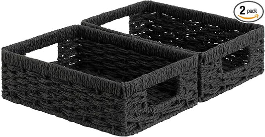 StorageWorks Small, Pantry Baskets, Wicker Storage Baskets for Organizing, Shelves, Pantry Organizers and Storage, Black, 2-Pack