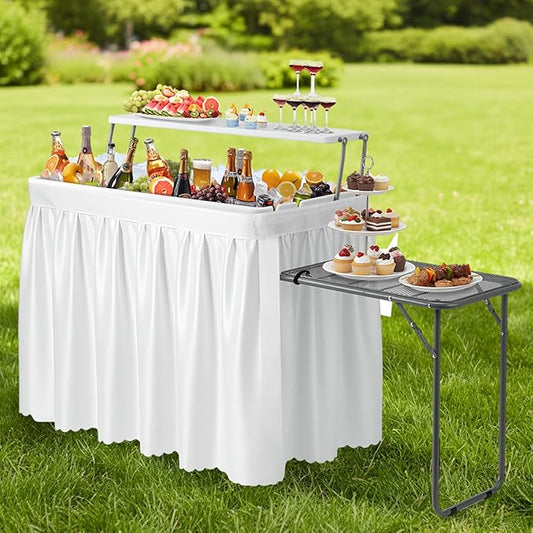 VINGLI Ice Table with Extra Storage Shelf,Side Table, Portasble Cooler Side Table with Removable Skirt, Patio Table, Indoor & Outdoor Bar for Events, Parties and Camping