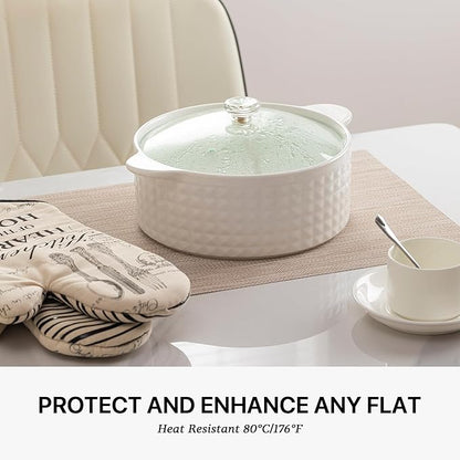 LEXMORE Placemats Set of 4 Vinyl/Plastic Woven Place Mats for Kitchen Table Indoor/Outdoor Washable Placemat Wipeable Dining Table Mats(Beige)
