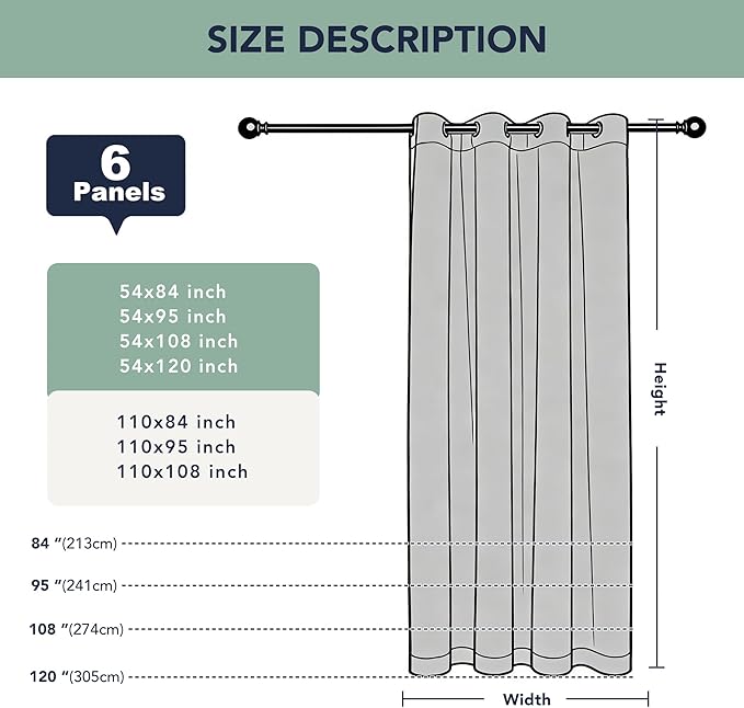 Black Outdoor Curtains for Patio Waterproof, 6 Drape Panels | Privacy & - Image 7