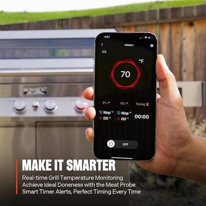 Monument Grills 6+1 Burner Smart Propane Gas Grill, Denali 605Pro Stainless Steel Grill 78,000 BTU Outdoor Barbecue Grill with Side Burner, Pizza Stone, Round Cooking Plate & Grid, Cover, Rotisserie