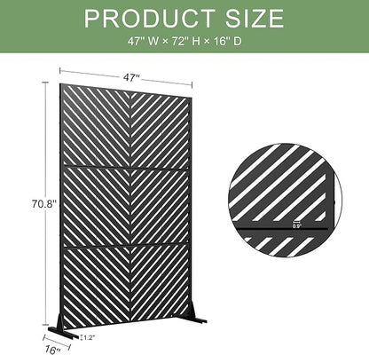 Casaphoria Metal Privacy Screen 72" H x 45" W, 2 Pack Outdoor Freestanding Decorative Divider for Patio & Garden with Stable Base, Black-Parallel