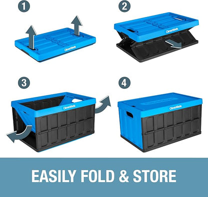 CleverMade Collapsible Storage Bins with Lids- Neptune Blue 3Pack 46L- Plastic Container Stackable Organization Crates Home Closet SpaceSaving Durable