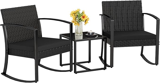 Homall Patio Furniture Set 3 Piece Resin Outdoor Bistro Set Rocking Patio Chairs by Homall