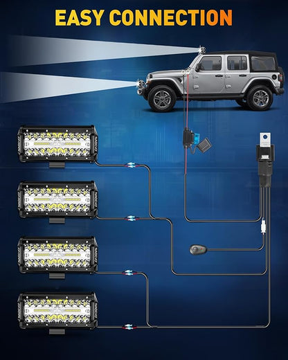 NAOEVO 7 Inch LED Light Bar, LED Off Road/Fog Lights, Work for Truck Tractor Boat ATV UTV, 4 Pcs with 4 Leads Wiring Harness (White)