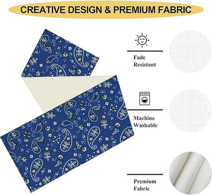 Blue Paisley Table Runner, Vintage Damask Antique Floral Flower Boho Damask Swirled Rustic Coffee Table Center Decor for Family Kitchen and Living Room Outdoor Table Decorations, 13"x72"