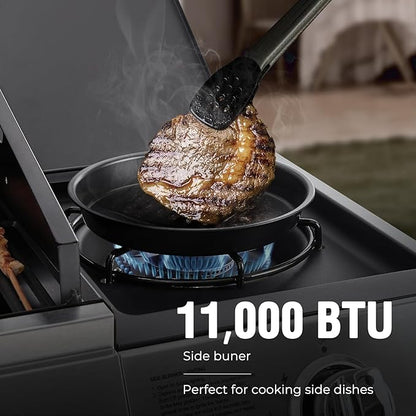 Lyromix 4 Burners Gas Grill with Side Burner, Propane Grill with Wheels and Storage, Outdoor Gas BBQ with Oil Tray and Thermometer for Patio and Party, 49200 BTU