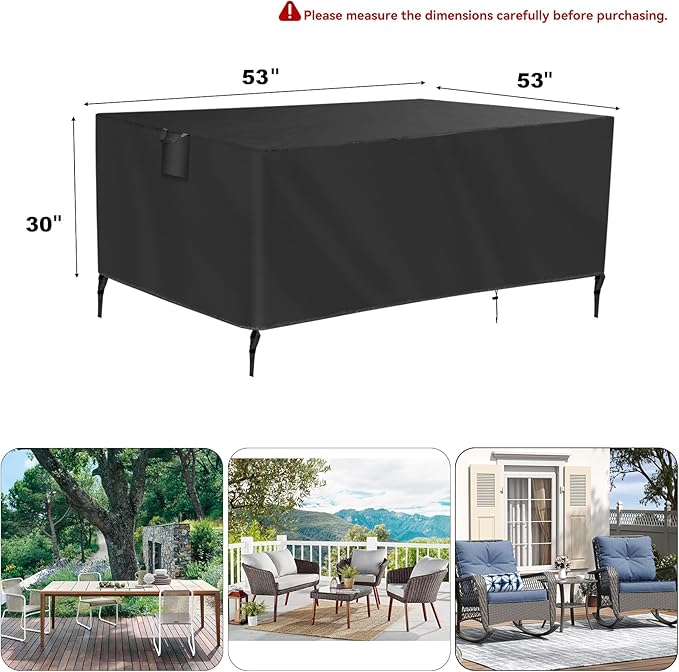 TUOKING Outdoor Furniture Covers Heavy-Duty 420D Waterproof Cover,All-Weather Patio Furniture Protector for Sofa,Chairs & Table-UV-Resistant,Anti-Tear Dustproof Covers (Black, 53"L x 53"W x 30"H)