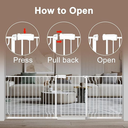 WAOWAO Baby Gate 62.20-71.26" Extra Wide Pressure Mounted Walk Through Swing Auto Close Safety White Metal Toddler Kids Child Dog Pet Puppy for Stairs,Doorways,Kitchen