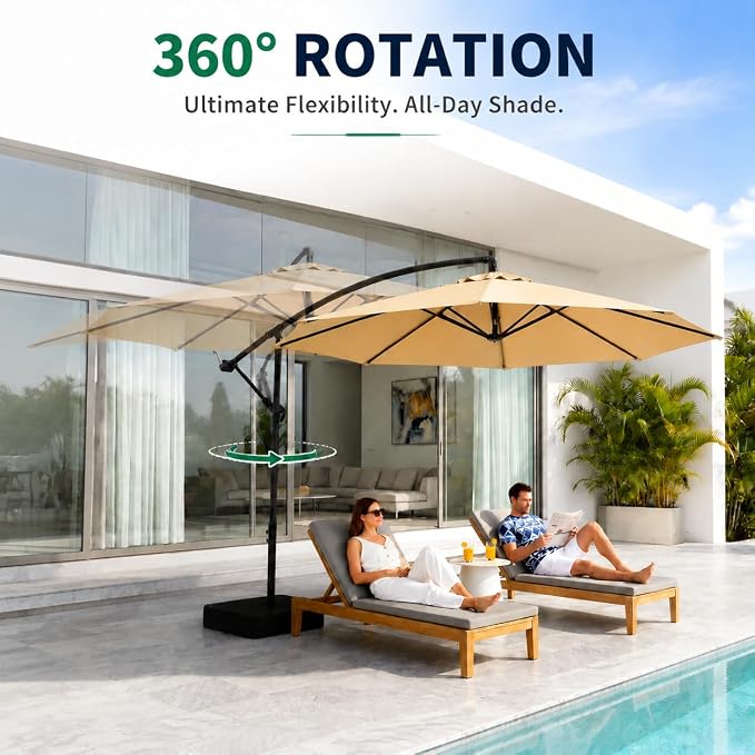 10FT Patio Umbrella with Base, Outdoor Umbrella Pool Umbrella Cantilever - Image 2
