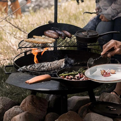 Barebones Cowboy Fire Pit Grill Side Table 23-Inch - Cowboy Grill Accessories for Outdoor Grills - Camping Cookware