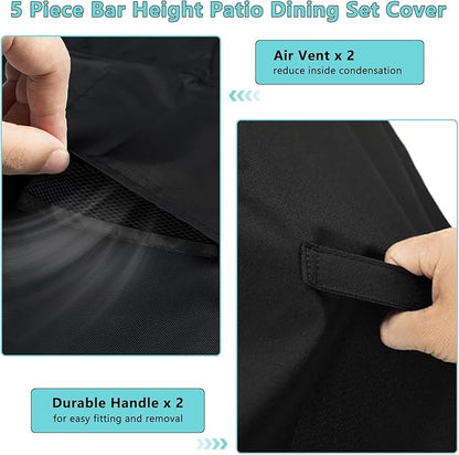Kovshuiwe 5 Piece Bar Height Patio Dining Set Covers 600D Oxford Fabric Waterproof 60 Inch Square Patio Bar Height Table & Chair Sets Cover, Black