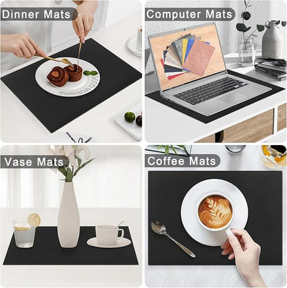 Homaxy Faux Leather Heat Resistant Placemats for Dining Table Set of 8, Waterproof Wipeable Washable PU Table Mats, Easy to Clean Anti-Slip Place Mats, 11.8" x 17", Black