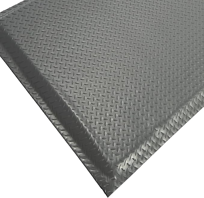 Nisorpa Anti Fatigue Mats Industrial 3' x 5' Ergonomic Standing Mat 15/16" Extra Thick Kitchen Mat for Standing Heavy Duty Commercial Diamond Plate - Safety Support for Leg & Back Pain,Grey