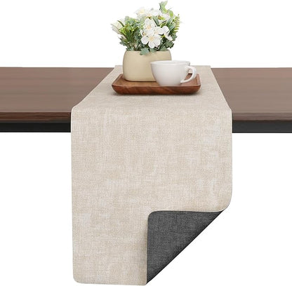 Table Runners 72 Inches Long, Dual-Sided Faux Leather Farmhouse Table Runner Waterproof Non-Slip for Living Room Party Home Decor Holiday Decorations(Gray Cream-White, 15 x 72 Inch)