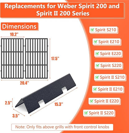 QuliMetal 7637 7635 Grill Parts for Weber Spirit E-210, Spirit 200, GS4 Spirit II 200, Spirit II E-210 Series, Spirit II E-210 Gas Grills,(Front-Mounted Control),15.3" Flavorizer Bars & 17.5" Grates
