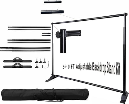 iElyiEsy 10x8FT Strengthen Heavy Duty Thickened and Sturdier Background Stand, Adjustable Step and Repeat Stand with Carrying Bag for Parties Photo Booth Trade Show