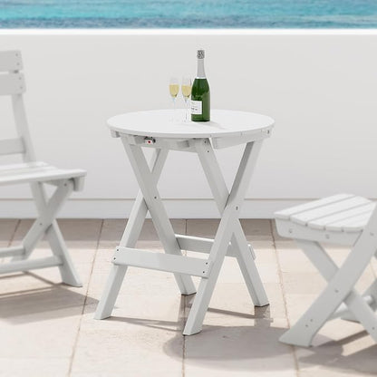 Costaelm Paradise HDPE Outdoor 24.5 Inch Round Portable Folding Patio Dining Table, White