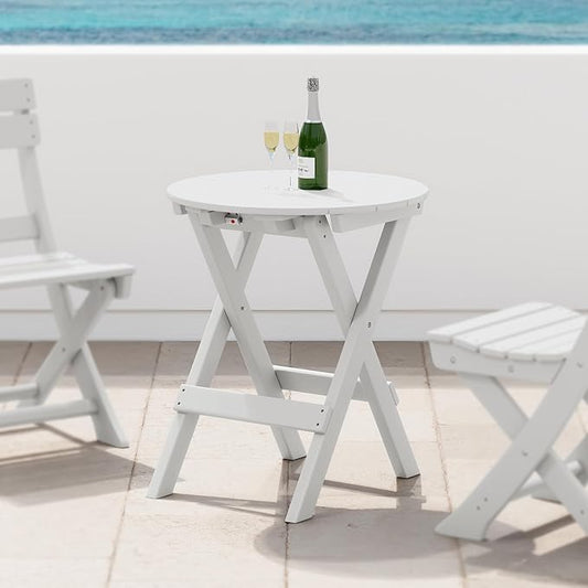 Costaelm Paradise HDPE Outdoor 24.5 Inch Round Portable Folding Patio Dining Table, White