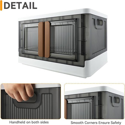 Storage Bins, Plastic Cabinet, 8.4 Gallon Capacity (32L Per One), 4 Pack, Stackable Collapsible Drawer, with Door and Buckle, Organizer for Home and Office, Transparent