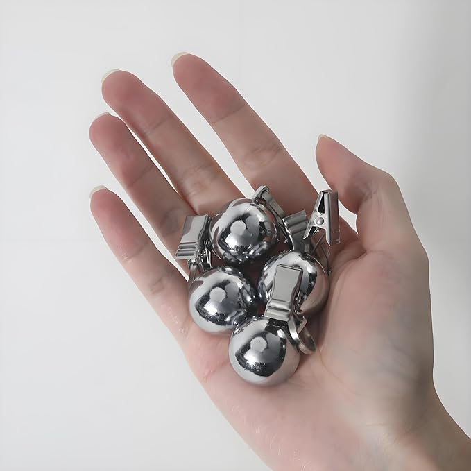 8 Pack Heavy Duty Tablecloth Weights, Stainless Steel Balls with Metal Tablecloth Clips for Outdoor Tables, Curtains & Christmas Flag, Add 19.2oz Weights for Holiday Dinner Party or Outdoor Picnic