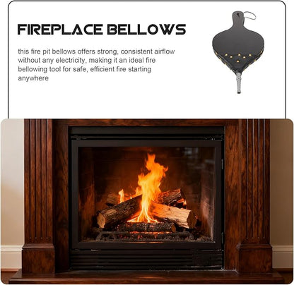 Wood Fireplace Bellows: Hand Crank Air Blower - Portable Fire Pit Starter with Metal Nozzle - Decorative Rustic Firewood Bellow Tool for BBQ Camping