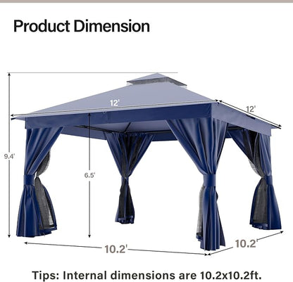 12'x12' Outdoor Gazebo, Metal Frame Heavy Duty Patio Canopy Tent Shelter - Image 2