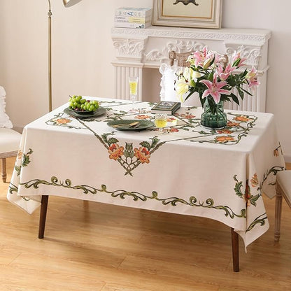 patdrea Designer Linen Rectangle Tablecloth,Vintage French Floral Tablecloths,Wrinkle Free Table Cloth,Decorative Table Cover Cloth for Kitchen,Dining,Tea Party,Home,Christmas,63"*102"