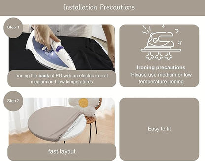 Round Fitted PU Tablecloth with High Elastic Edge 59 Inch Dia Waterproof Oil Proof Table Cloth Anti-Scald Stain-Resistant Wipeable Table Cover for Indoor Outdoor Picnic (Grey,59" Dia)