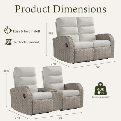 Oversized 2 Pieces Wicker Outdoor Recliner Loveseat - Image 2