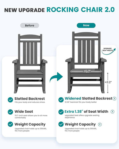 SERWALL Outdoor Rocking Chair Set of 4, Oversized Patio Rocking Chair, Porch - Image 7