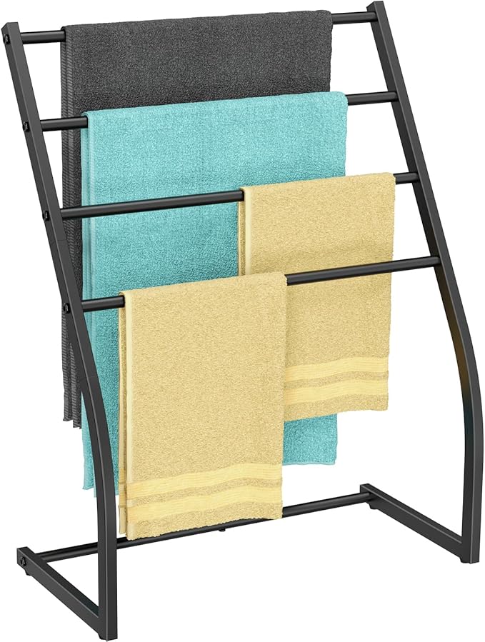 Honiter Towel Racks for Bathroom, Free Standing Towel Rack, Pool Towel Racks Outdoor, 4 Tier Wide Metal Towel Bar Stand, Blanket Ladder Holder, Drying and Display Rack for Oversized Bath Towel