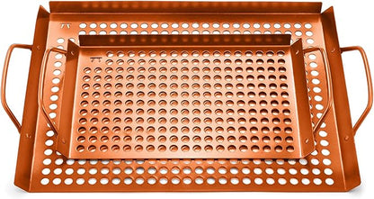 Outset QN76 Copper Grid Set Non-Stick Grilling Tray, Set of 2, 7" x 11" and 14" x 11"