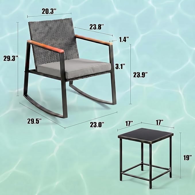 Gizoon 3 Pieces Rocking Patio Bistro Set | - Image 7