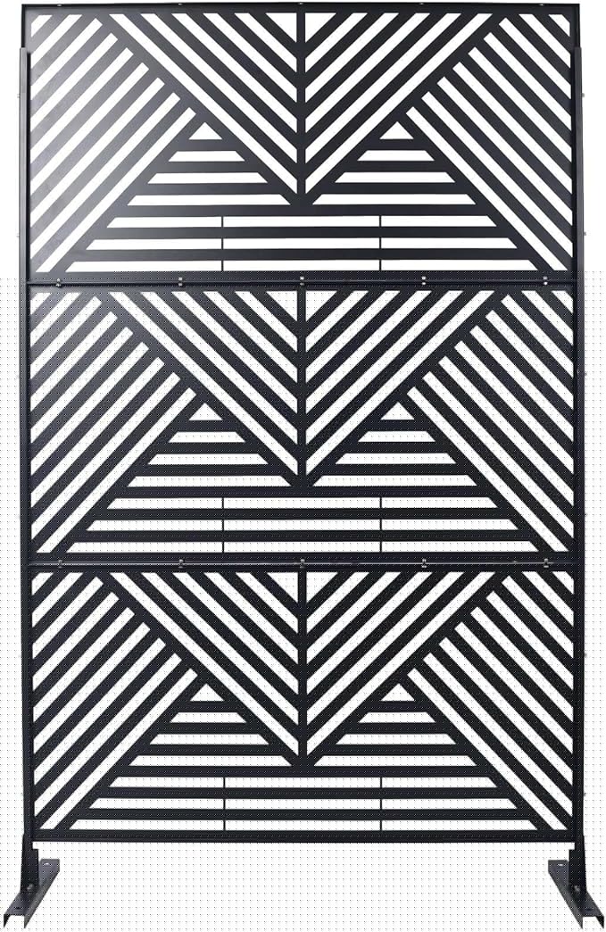 Outdoor Privacy Screen with Geometric Design – Metal Decorative Panel, Freestanding Partition, Weather-Resistant, 76"x48" for Garden, Patio, Balcony, and Yard, Black