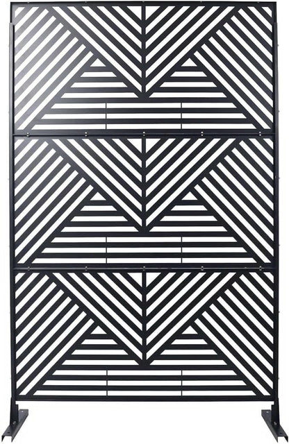 Outdoor Privacy Screen with Geometric Design – Metal Decorative Panel, Freestanding Partition, Weather-Resistant, 76"x48" for Garden, Patio, Balcony, and Yard, Black