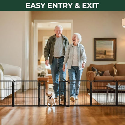 FXW Dog Gate Extra Wide Designed for Indoor Use, Adjustable Width Up to 137-inch Wide (24" H 6 Wire Panels for Puppies and Small Dogs), Black