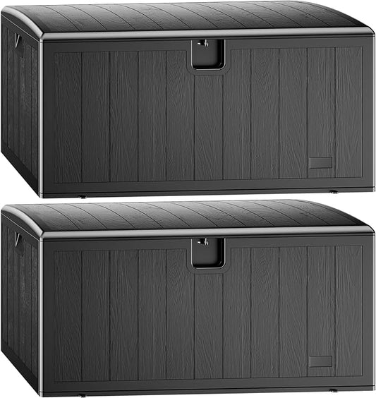 JEKO&JEKO 260 Gallon Outdoor Storage Box Set, 2-Pack 130 Gallon Plastic Deck Boxes with Lockable Lid for Patio, Garden Tools, Outdoor Cushions and Shoes, Black
