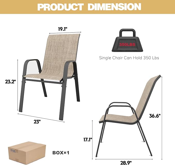 Patio Dining Chairs Set of 6, Outdoor Stackable Dining Chairs - Image 3